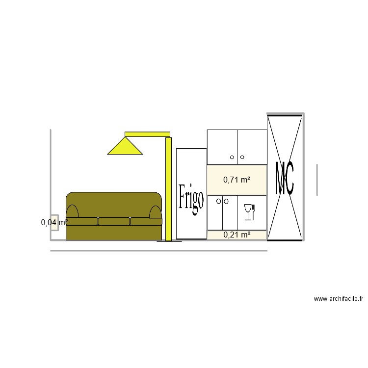 FACADE COTE SALON. Plan de 3 pièces et 1 m2