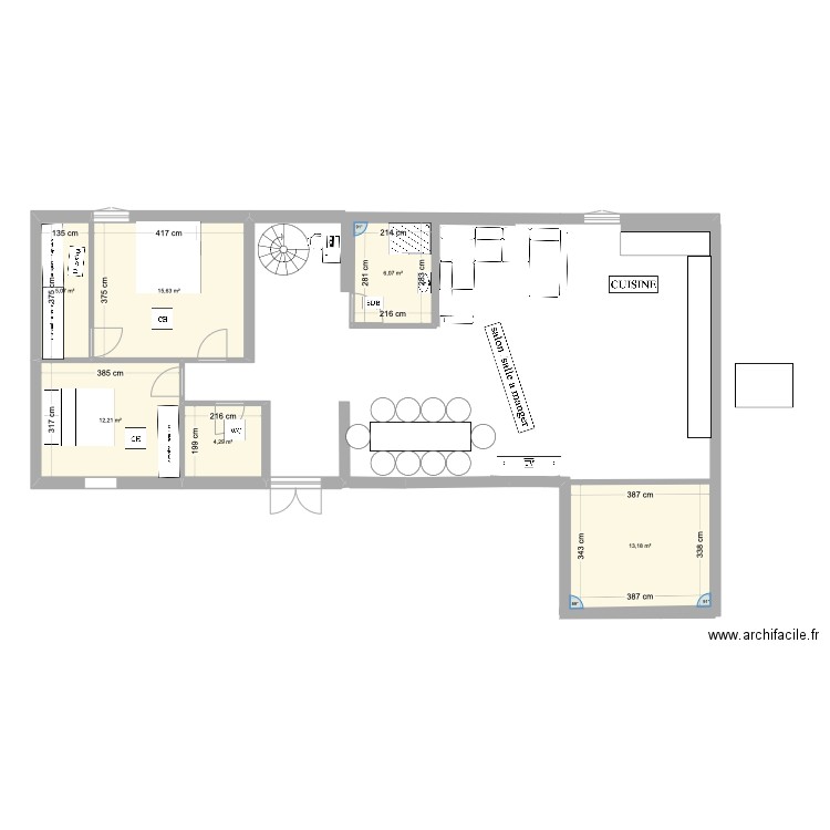 Maison . Plan de 6 pièces et 56 m2