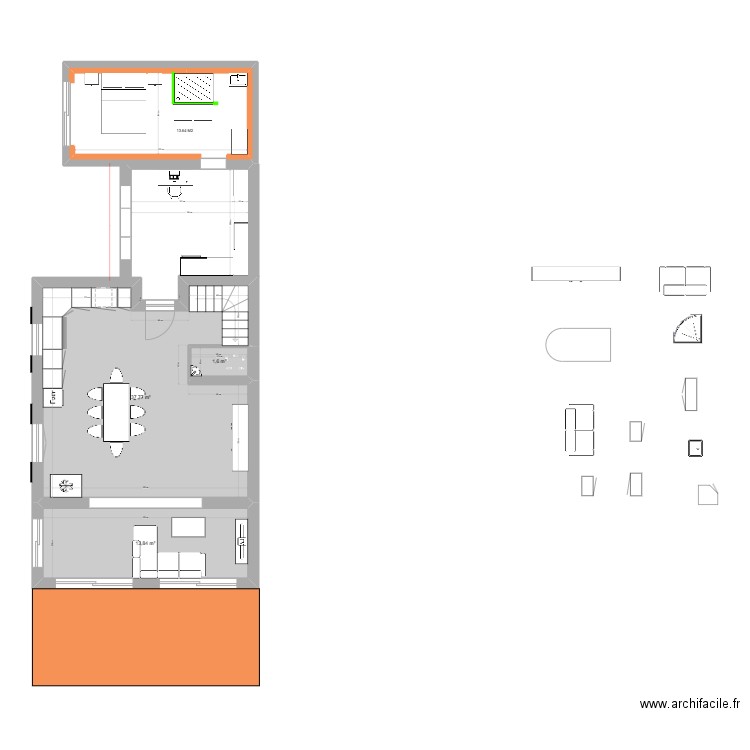 CHABRE GARAGE. Plan de 3 pièces et 53 m2