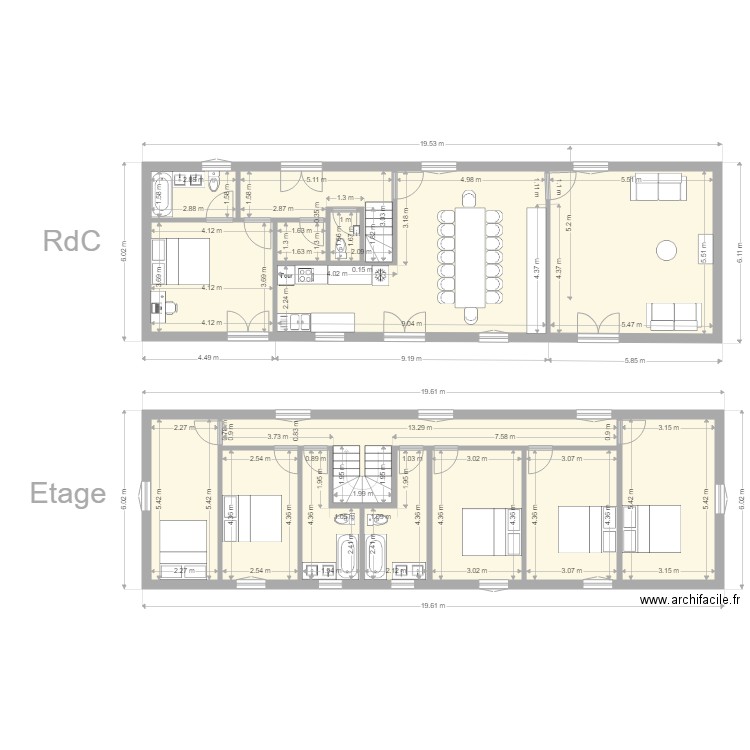 Annexe 16 Longère. Plan de 14 pièces et 195 m2