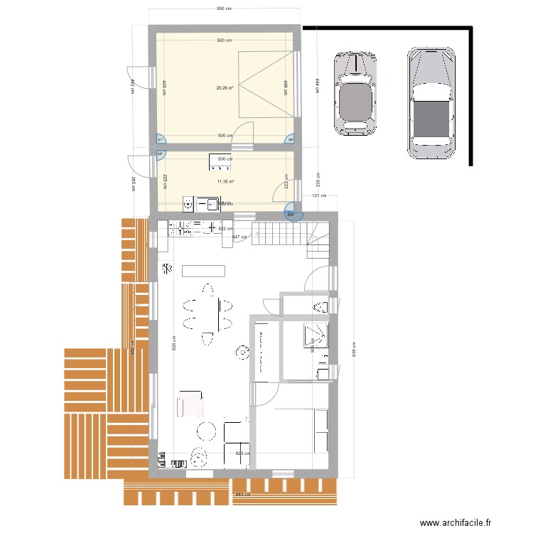 RDC. Plan de 2 pièces et 31 m2