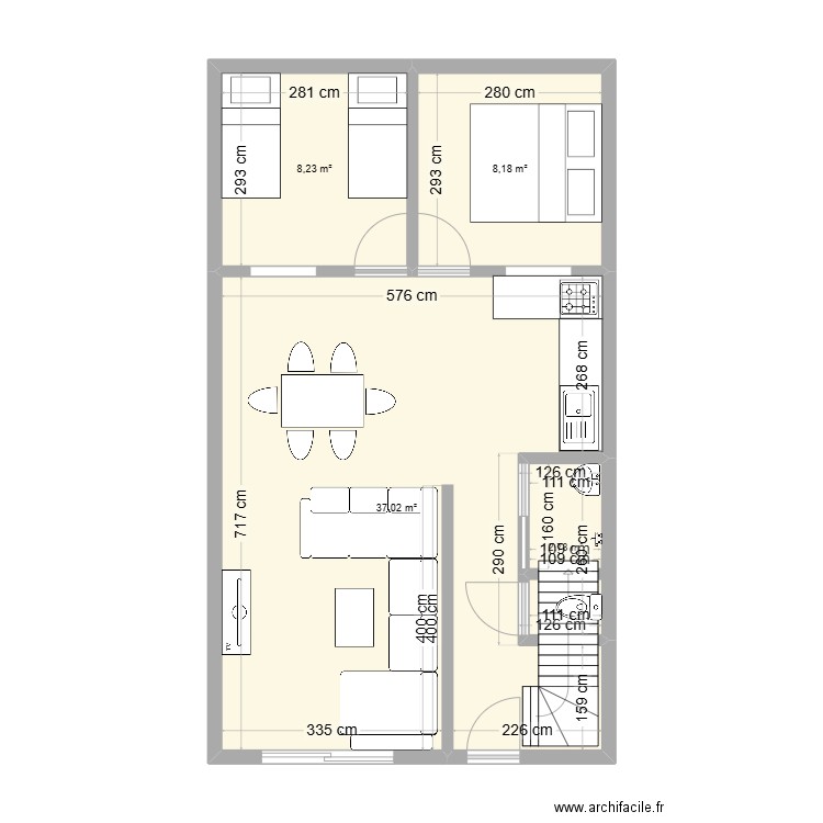 Bled. Plan de 4 pièces et 56 m2