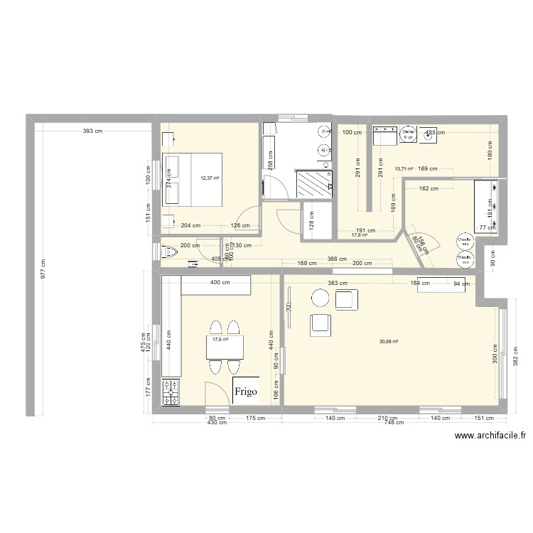 quidel 01. Plan de 5 pièces et 92 m2