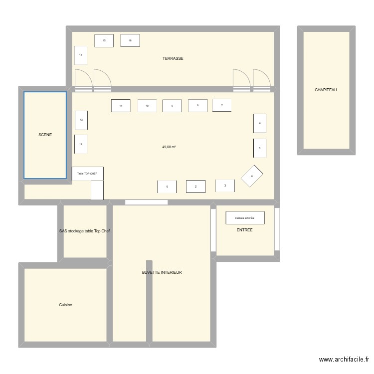 Fondue. Plan de 8 pièces et 146 m2