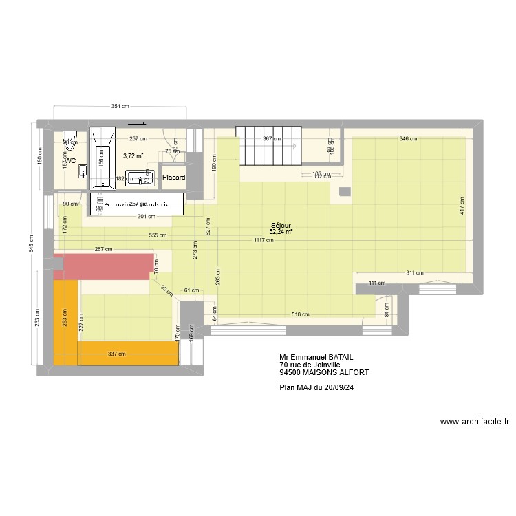 70 Joinville RDC Calepinage. Plan de 6 pièces et 58 m2