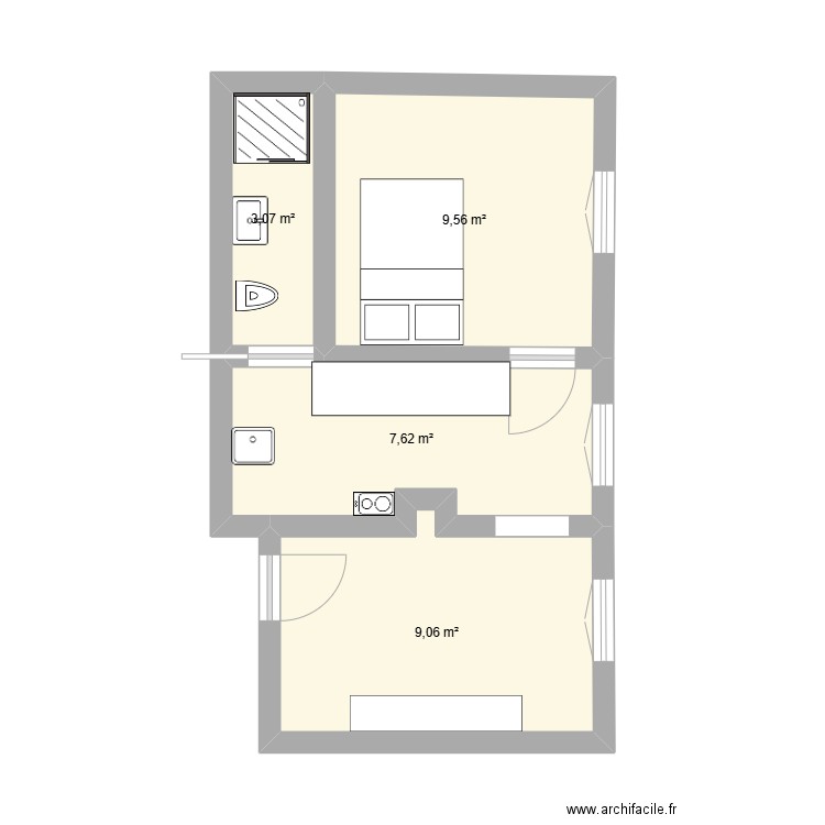 69roqu. Plan de 4 pièces et 29 m2