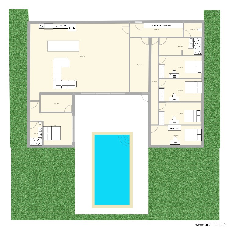 David. Plan de 13 pièces et 211 m2