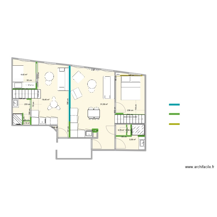 saint charles T1 t2. Plan de 26 pièces et 102 m2