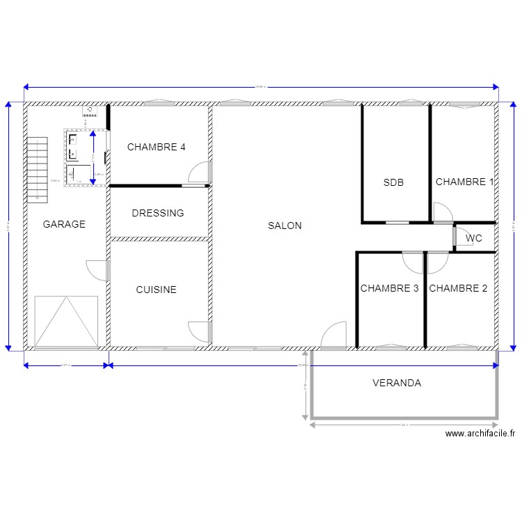 plan de masse avec SDB PARENTALE. Plan de 11 pièces et 170 m2