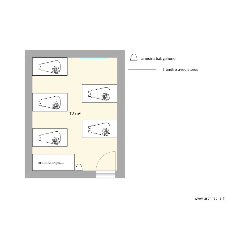 chambres. Plan de 1 pièce et 12 m2