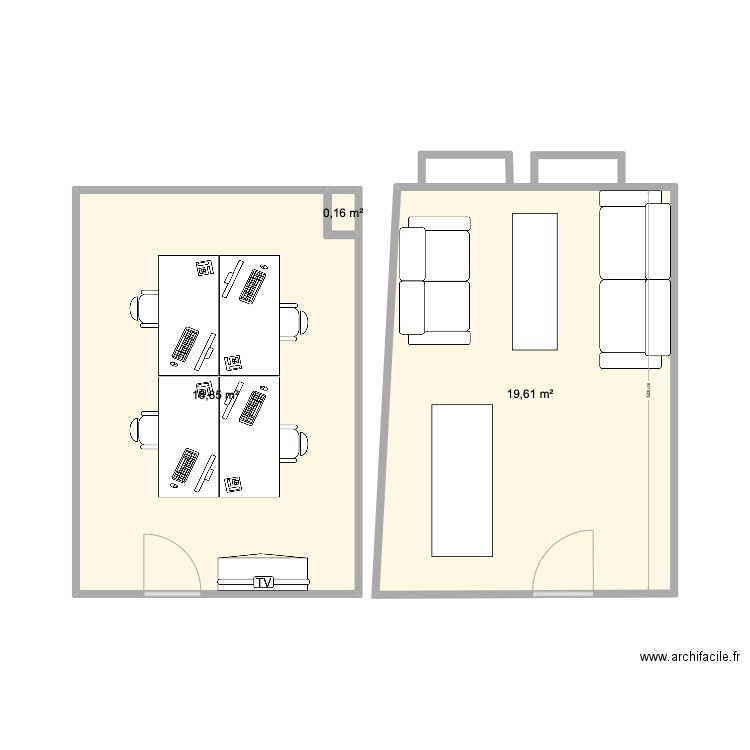 Bureau. Plan de 3 pièces et 39 m2