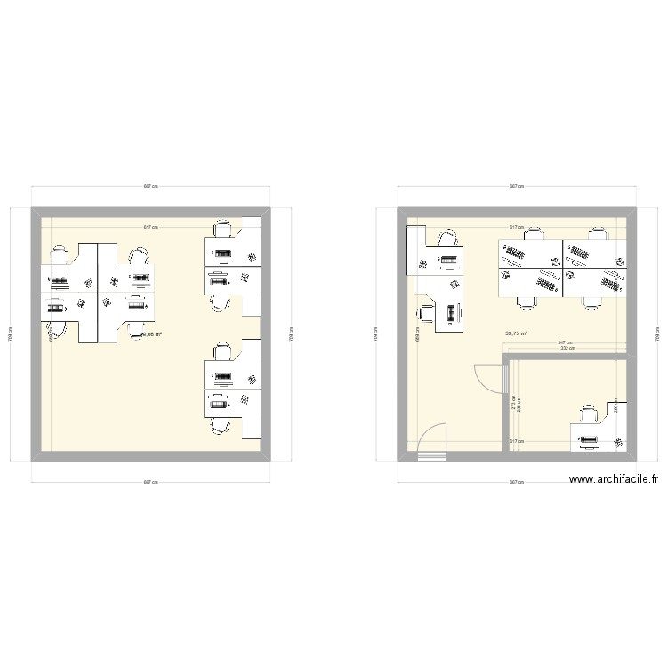 BUREAU 4EME. Plan de 2 pièces et 80 m2