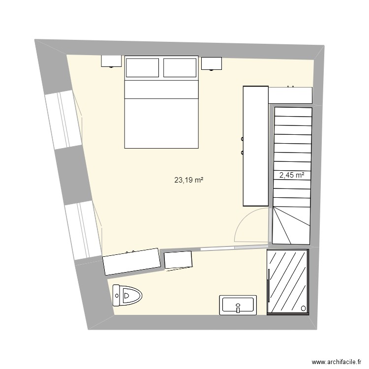 chambre imane V7. Plan de 2 pièces et 26 m2