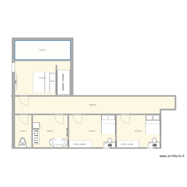 Etage réno.. Plan de 7 pièces et 78 m2