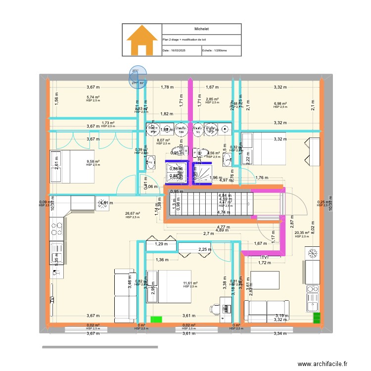 ETAGE 2.3. Plan de 23 pièces et 106 m2