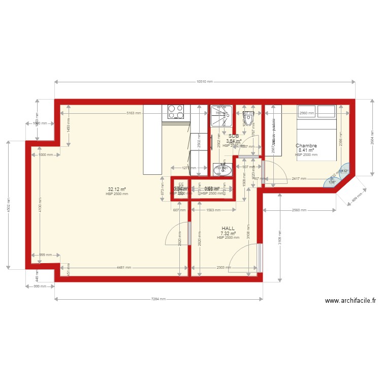 FLAT CENTRAL SITUATION PROJ. . Plan de 6 pièces et 53 m2