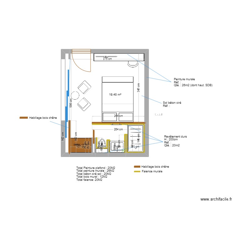 Roc Mer Studio - Revêtements. Plan de 1 pièce et 19 m2