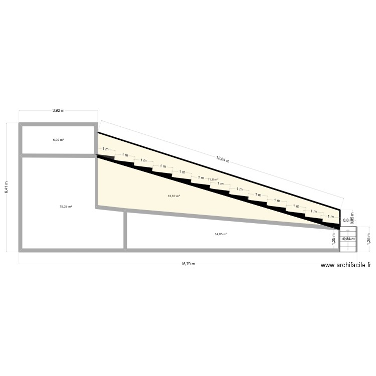 escalera jardin II. Plan de 6 pièces et 65 m2