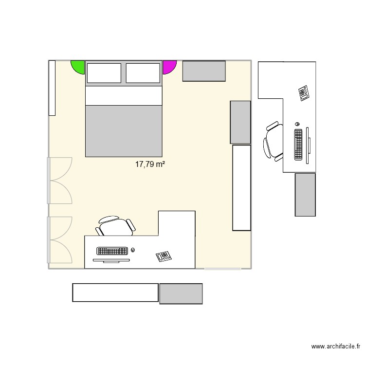 Chambre 3. Plan de 1 pièce et 18 m2