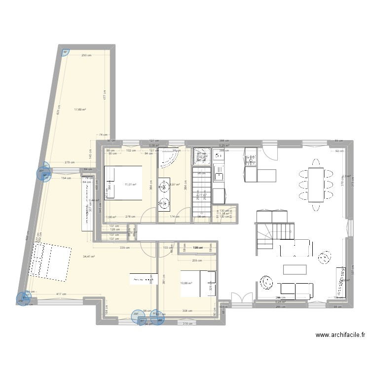 pyre dom. Plan de 17 pièces et 90 m2