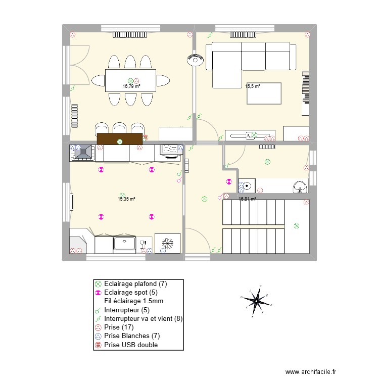 THEO ET WENDY RDC version 4. Plan de 4 pièces et 64 m2