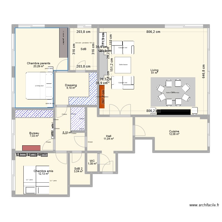 Appart V2 - backup. Plan de 15 pièces et 141 m2