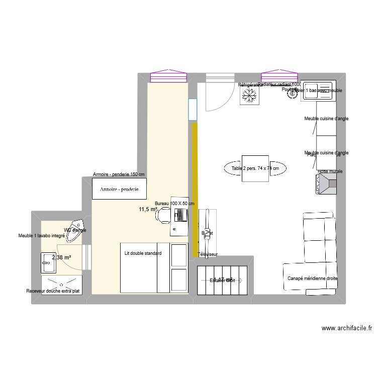 maison nico. Plan de 3 pièces et 15 m2