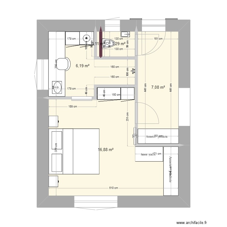 chalet extent. Plan de 5 pièces et 32 m2