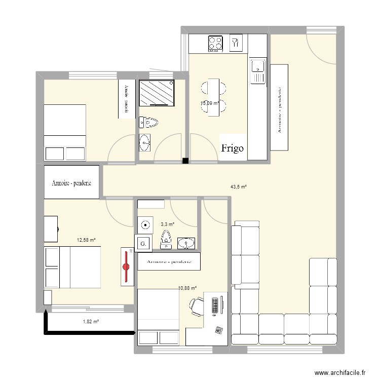 Version1. Plan de 6 pièces et 87 m2