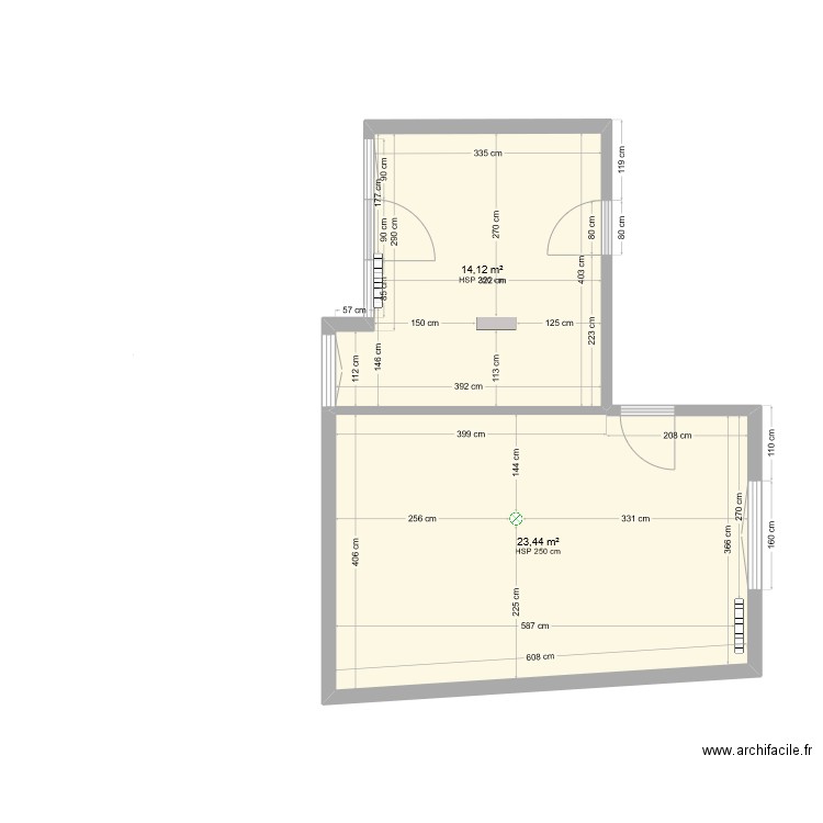 Cuisine-surf02. Plan de 2 pièces et 38 m2