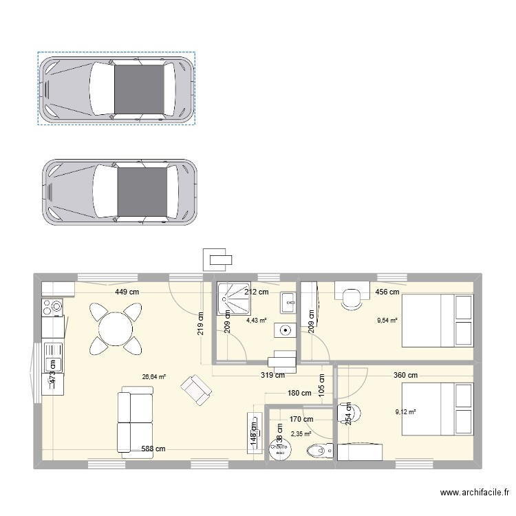 PLAN1. Plan de 5 pièces et 52 m2