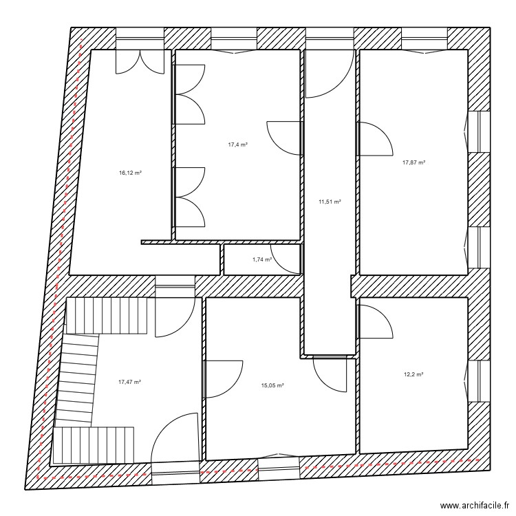 rdc Bâtiment 1 base. Plan de 8 pièces et 109 m2