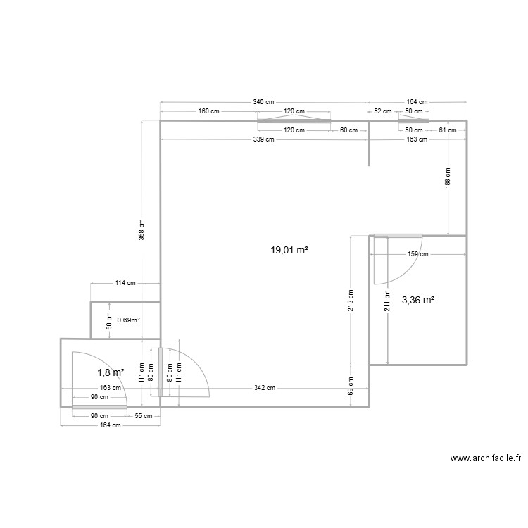 Maurice Barres . Plan de 3 pièces et 24 m2