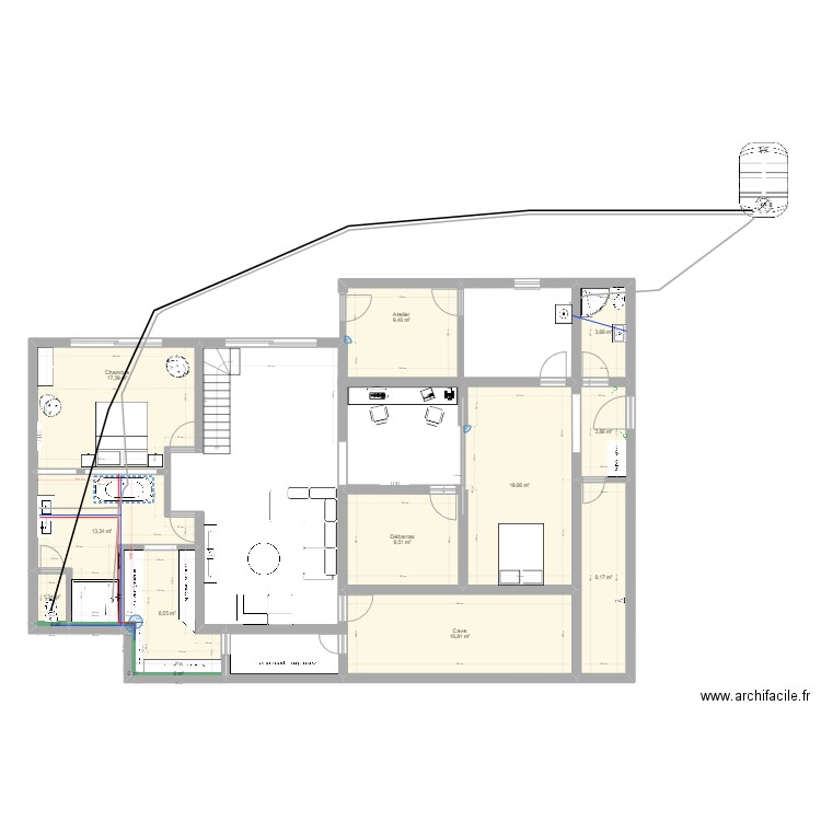 schema plomberie V2. Plan de 25 pièces et 218 m2