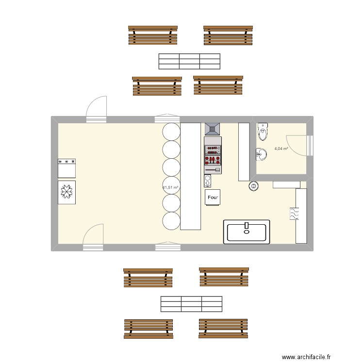 plan restaurant NNC Services. Plan de 2 pièces et 46 m2