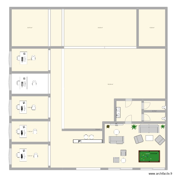 Co-work. Plan de 10 pièces et 332 m2