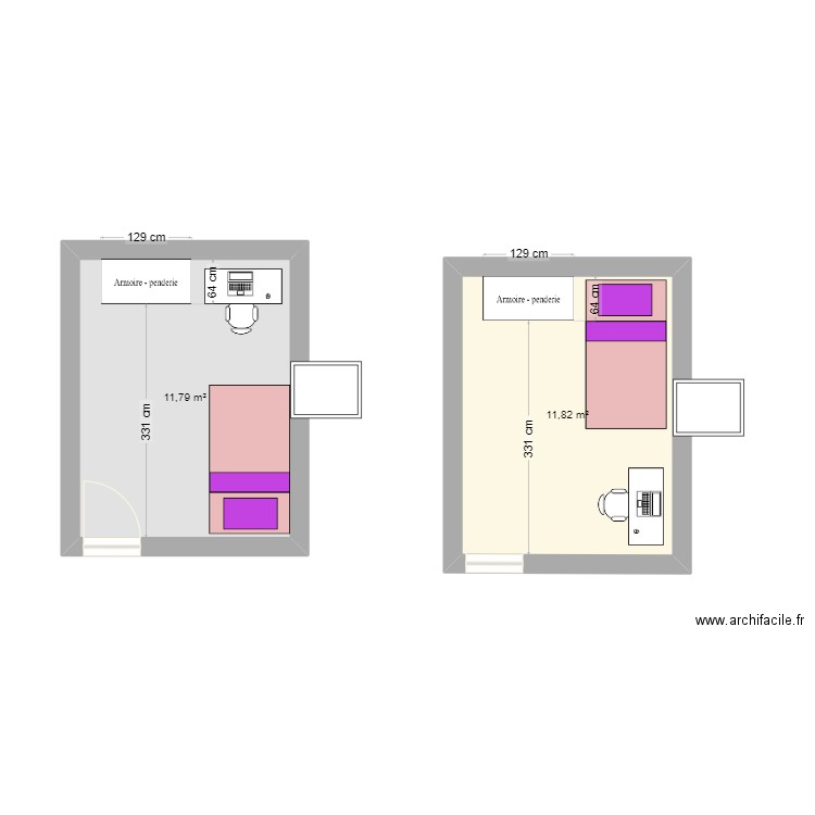 chambre lilwenn. Plan de 2 pièces et 24 m2