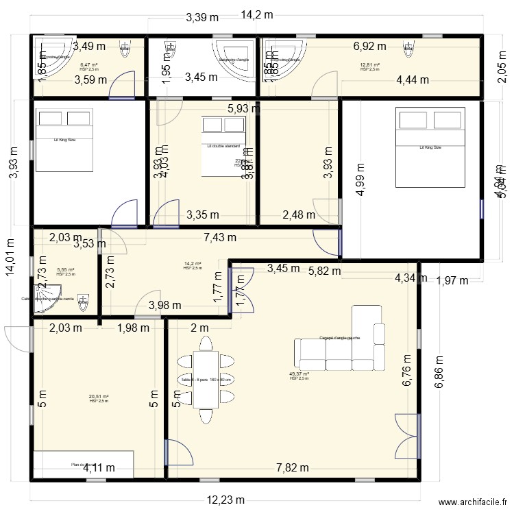 HER PLAN. Plan de 7 pièces et 132 m2