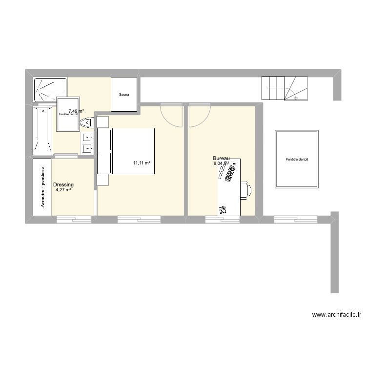 extension. Plan de 4 pièces et 32 m2