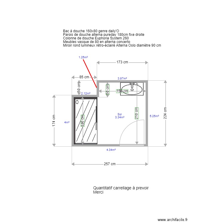 sdb Guennoc. Plan de 1 pièce et 5 m2