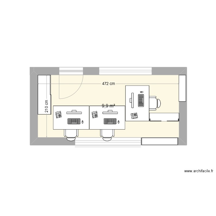 BUREAU. Plan de 1 pièce et 10 m2