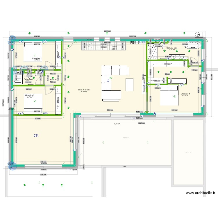 Plan cloisonnement salle d’eau réduite . Plan de 25 pièces et 375 m2