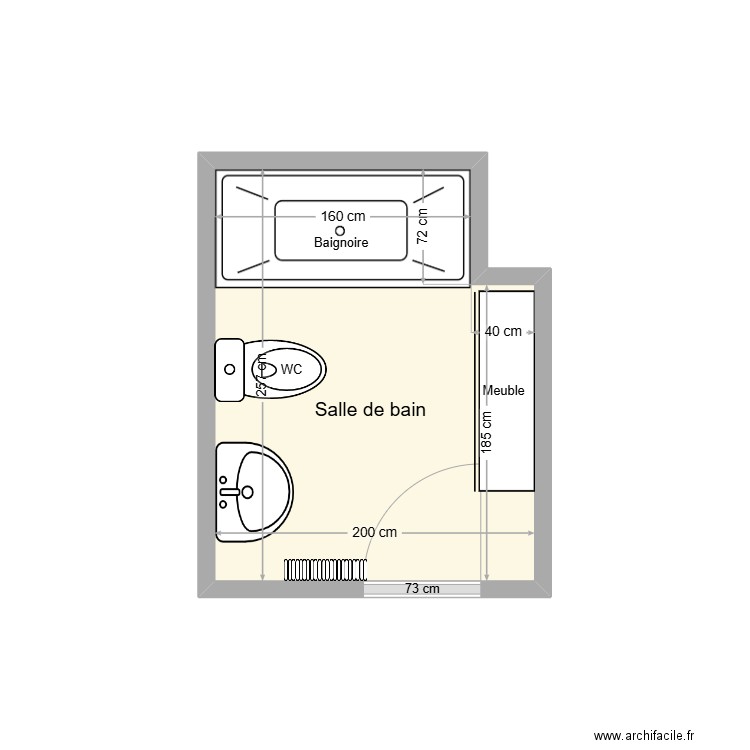 DORCA SDB existant. Plan de 1 pièce et 5 m2