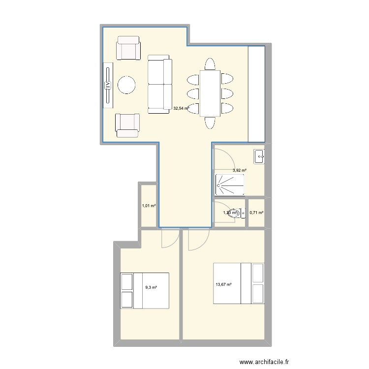 Mar. Plan de 7 pièces et 62 m2