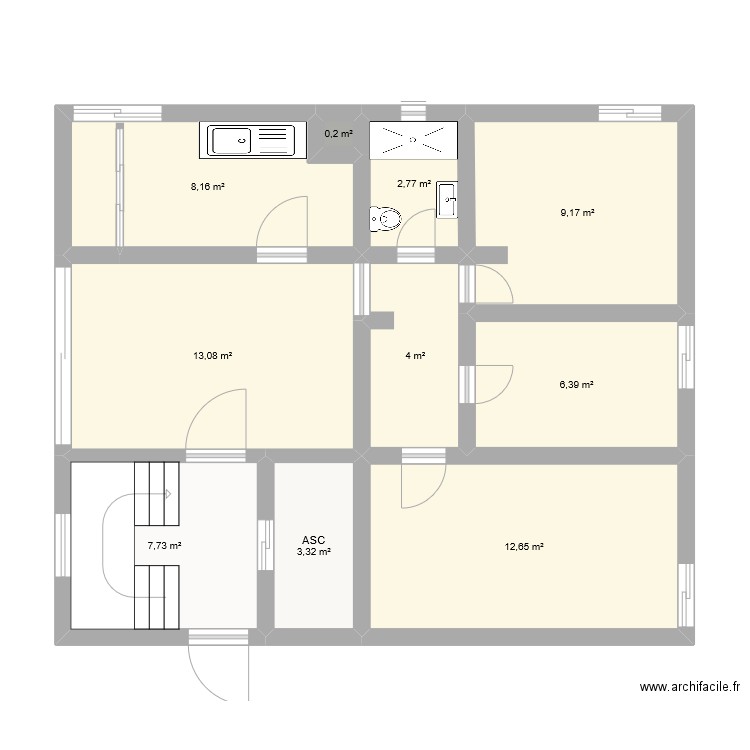 APT1302 . Plan de 10 pièces et 67 m2