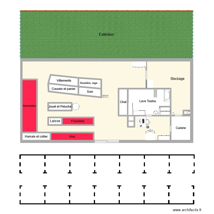 toutou minou. Plan de 17 pièces et 135 m2