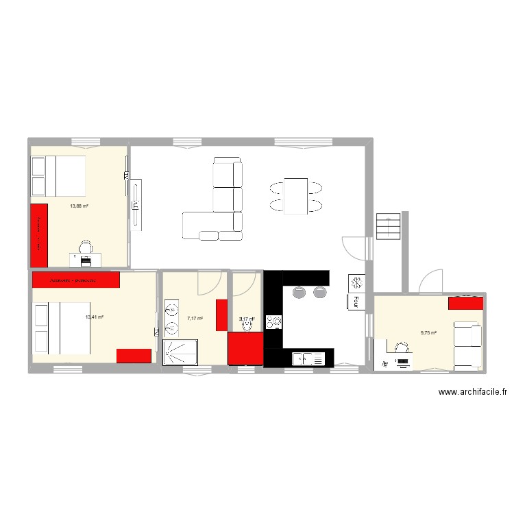 SARIO. Plan de 5 pièces et 47 m2