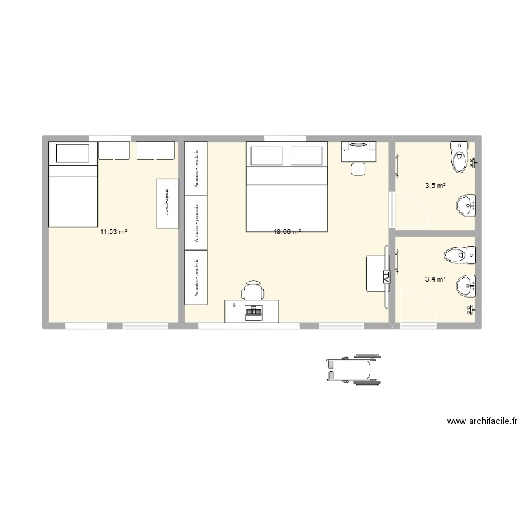 Maison Kasset . Plan de 4 pièces et 36 m2