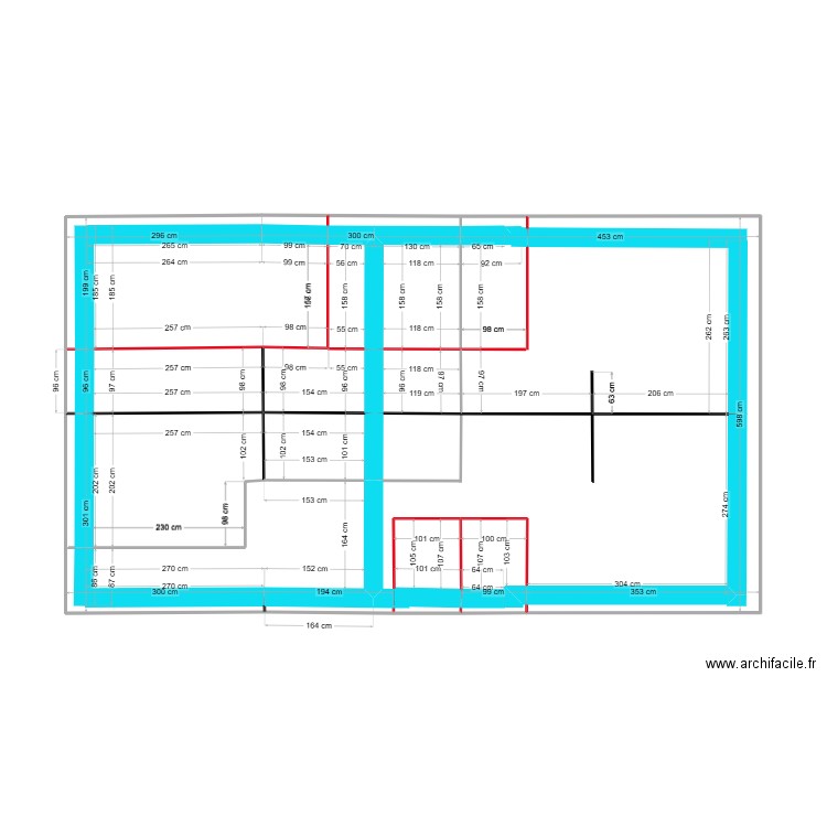 Frasnes étage. Plan de 12 pièces et 42 m2