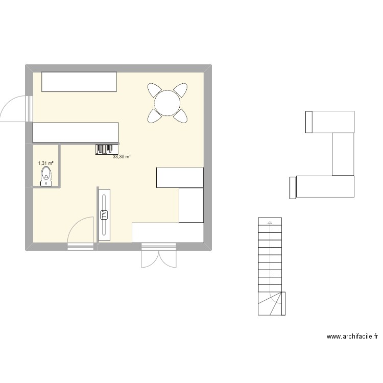 CAZ. Plan de 2 pièces et 35 m2